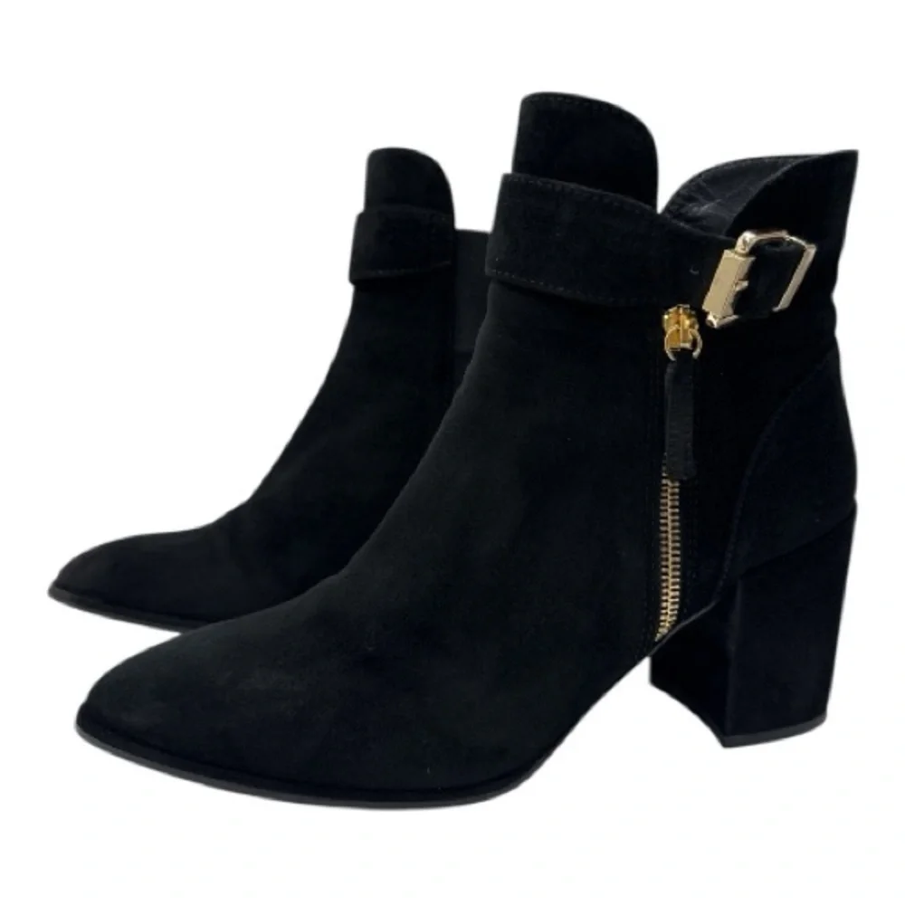 Stuart Weitzman Black Ankle Booties with Gold Zipper